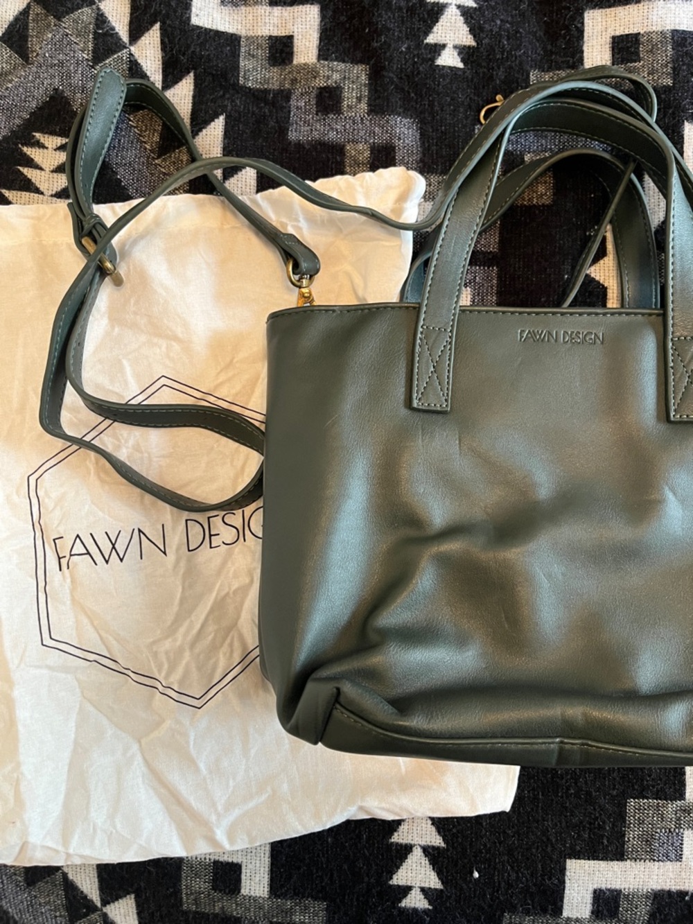 FAWN DESIGN Dark Forest Green Leather Tote with Removable Strap
